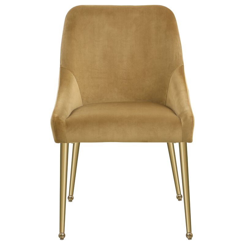 Maya Dining Side Chair Set of 2, Brown Velvet, Brass Plated Metal Legs - Benzara