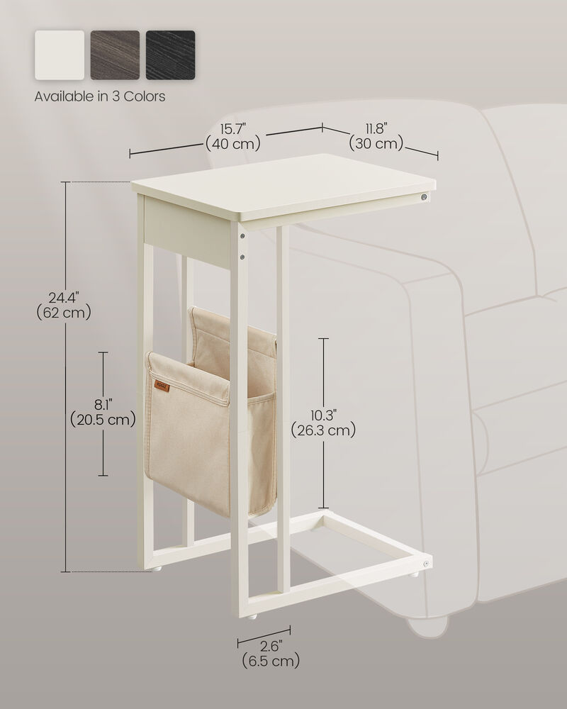 C-Shaped Side Table with Fabric Storage Bag
