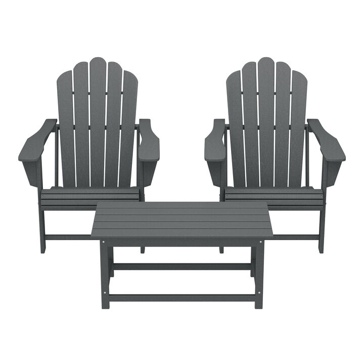 WestinTrends 3-Piece Adirondack Chairs with Cup Holders and Coffee Table Set