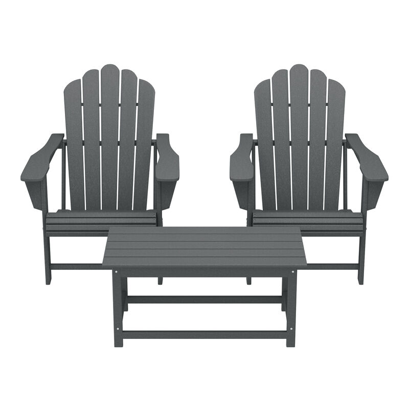 WestinTrends 3-Piece Adirondack Chairs with Cup Holders and Coffee Table Set