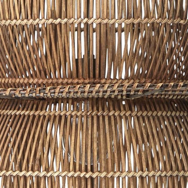 24 Inch Rattan Pendant Chandelier, Natural Brown, Brass-Benzara