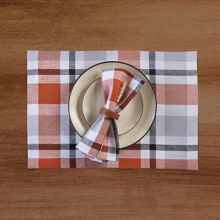 Solino Home 100% Pure Linen 14 x 19 Inch Placemats Set of 4 | Fall Buffalo Check