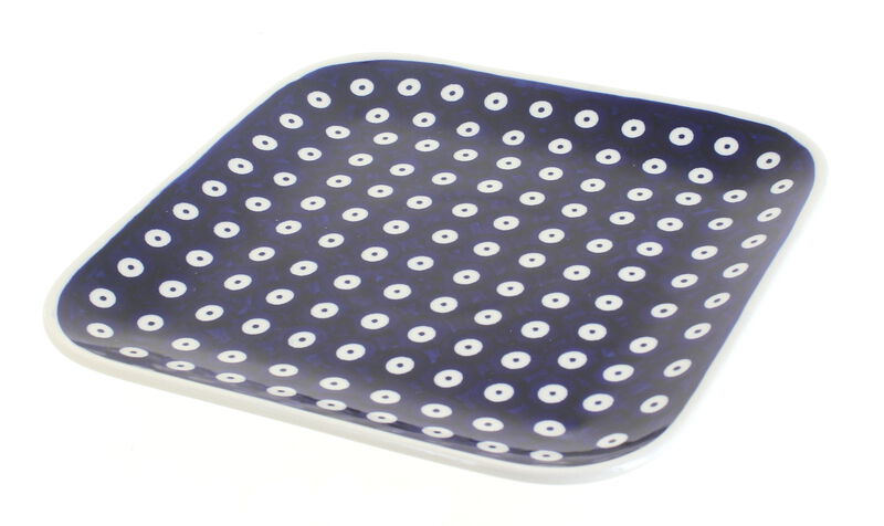 Blue Rose Polish Pottery Dots Square Lunch Plate