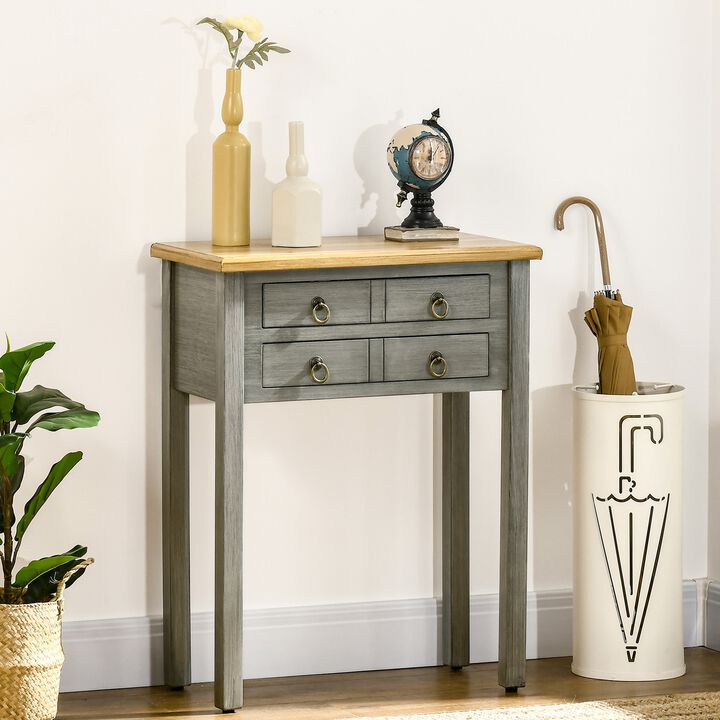 Grey Vintage Entryway: Console Table with 2 Drawers for Hallway