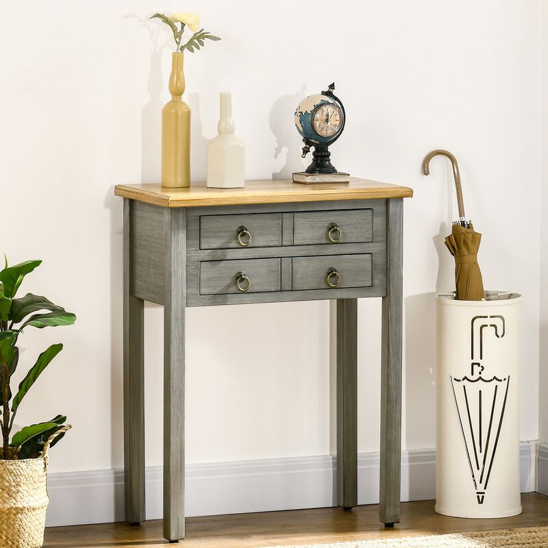 Grey Vintage Entryway: Console Table with 2 Drawers for Hallway