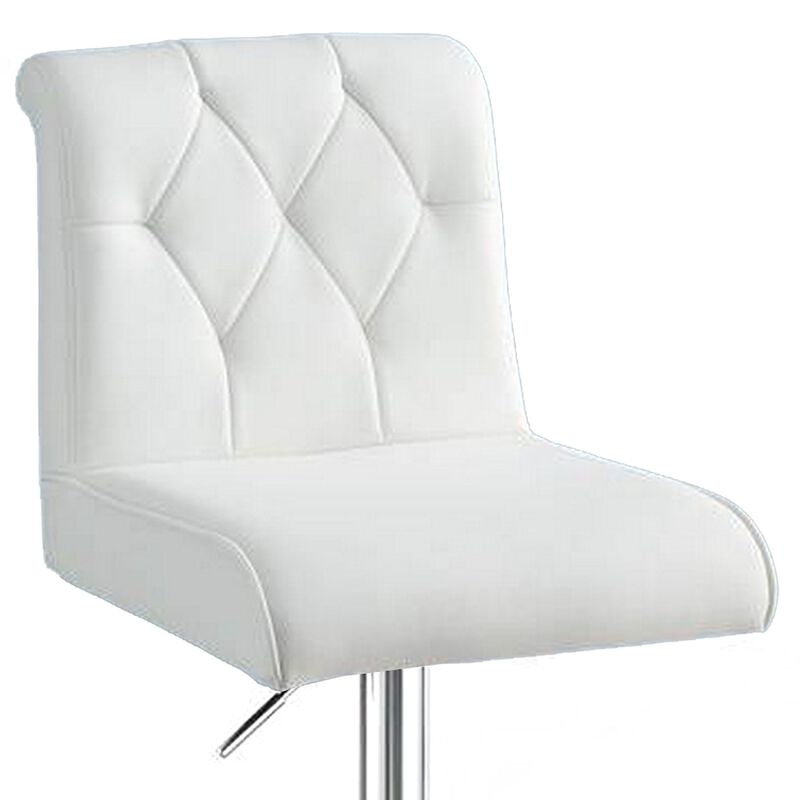 Adjustable Barstool with Rolled Button Tufted Back, Set of 2, White-Benzara