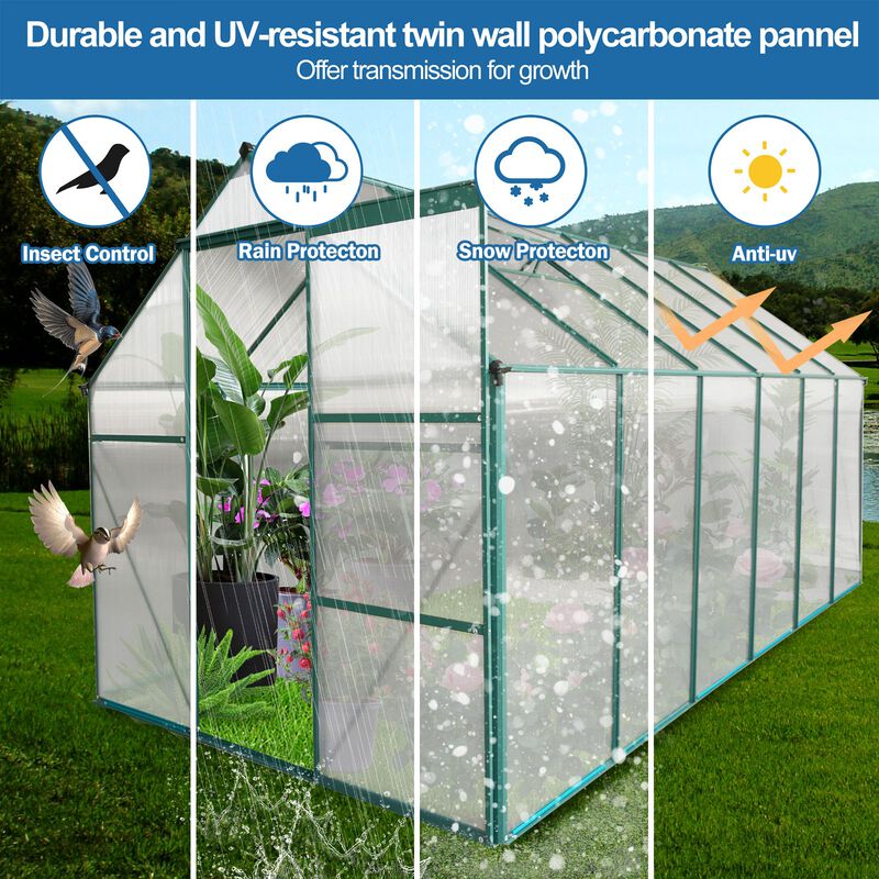 MONDAWE 6x12 FT Polycarbonate Greenhouse Raised Base and Anchor Aluminum Heavy Duty Walk-in Greenhouses for Outdoor Backyard