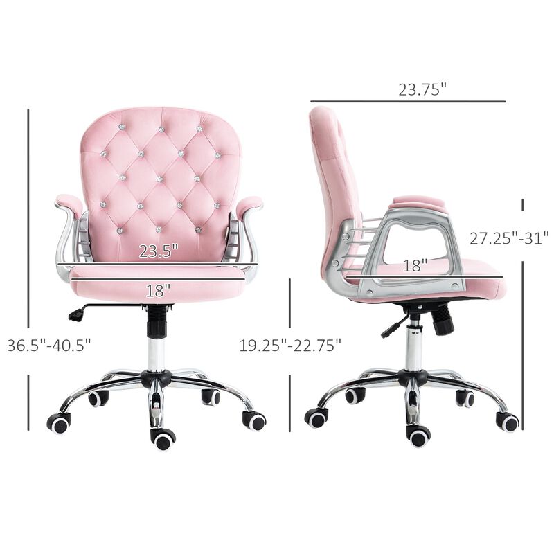 Pink Velvet Office Chair: Tufted, Padded Arms, Swivel