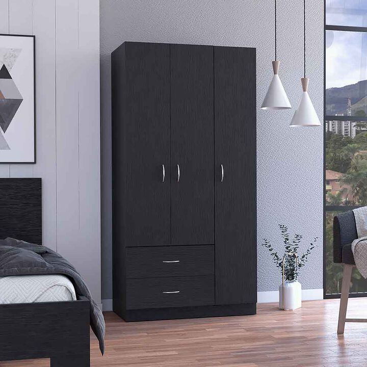 DEPOT E-SHOP Bosko 3 Doors Armoire, Two Drawers, Metal Rod