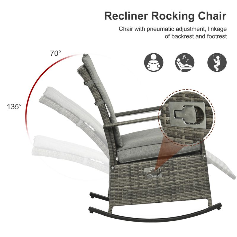 Gray Outdoor Relaxer: Rattan Rocking Chair Glider with Footrest