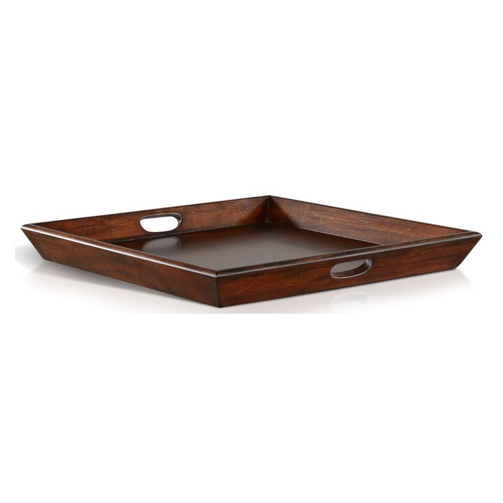 Odel Decorative Serving Tray, 27x27 Square Dark Brown Mahogany Wood - Benzara