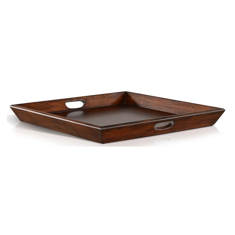 Odel Decorative Serving Tray, 27x27 Square Dark Brown Mahogany Wood - Benzara