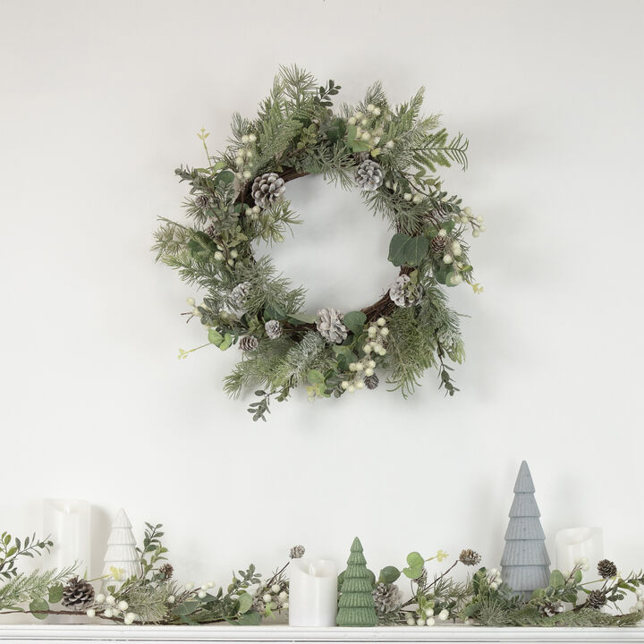 5' White Berry  Eucalyptus and Pinecone Christmas Garland - Unlit