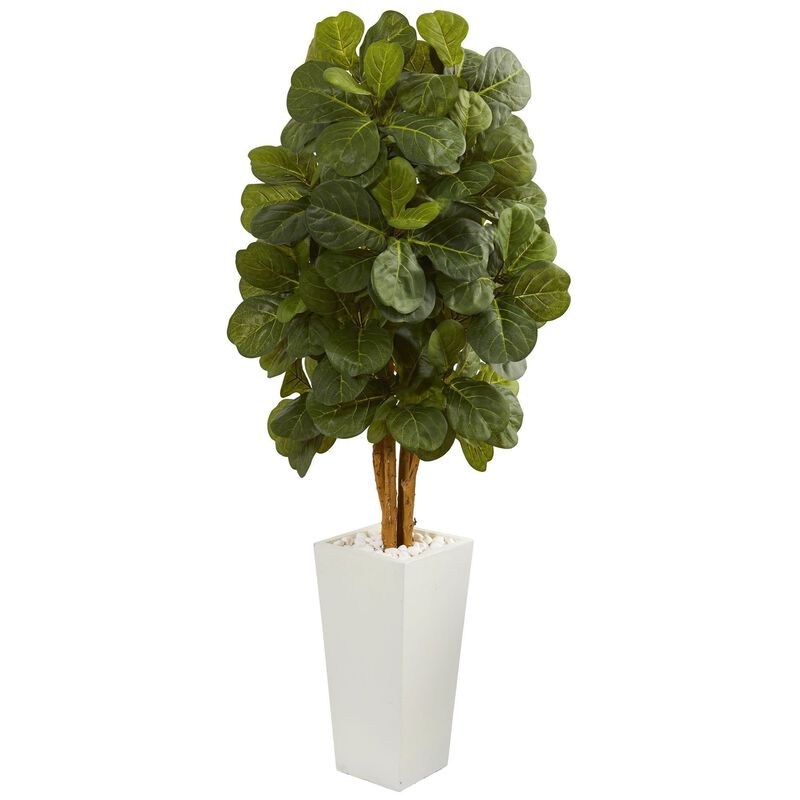 Nearly Natural 5-ft Fiddle Leaf Artificial Tree in White Tower Planter
