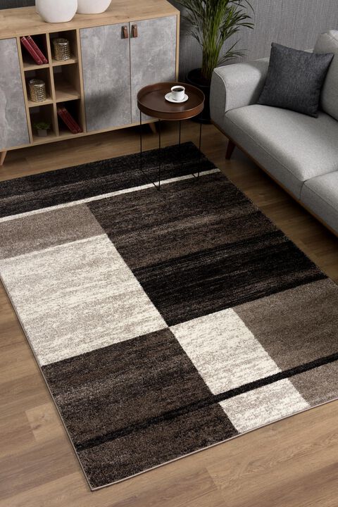 Nova Contemporary Mid-Century Modern Brown Beige Indoor Area Rug