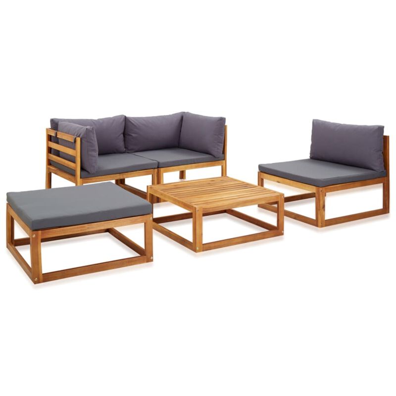 vidaXL 5 Piece Garden Lounge Set with Cushions Solid Acacia Wood