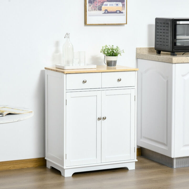 White Kitchen Helper: Storage Cabinet with Wood Top, Shelf & Drawers