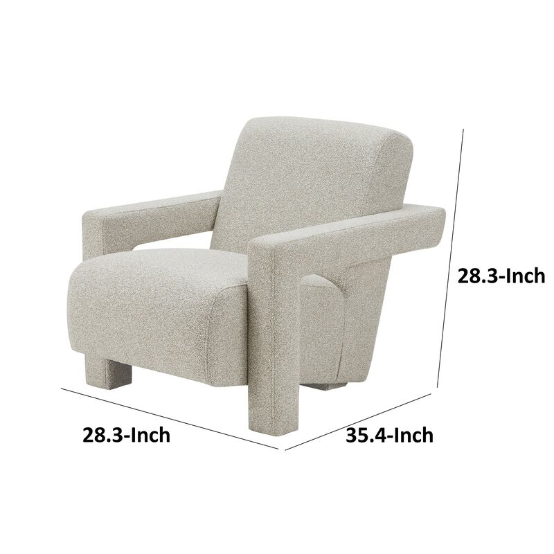 Cid Lily 28 Inch Accent Chair, Foam Cushioned Plush Beige Polyester Fabric - Benzara