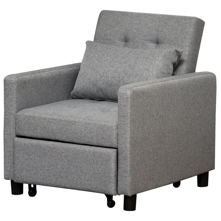 Grey Multipurpose Seater: Convertible Chair Bed with Adjustable Backrest