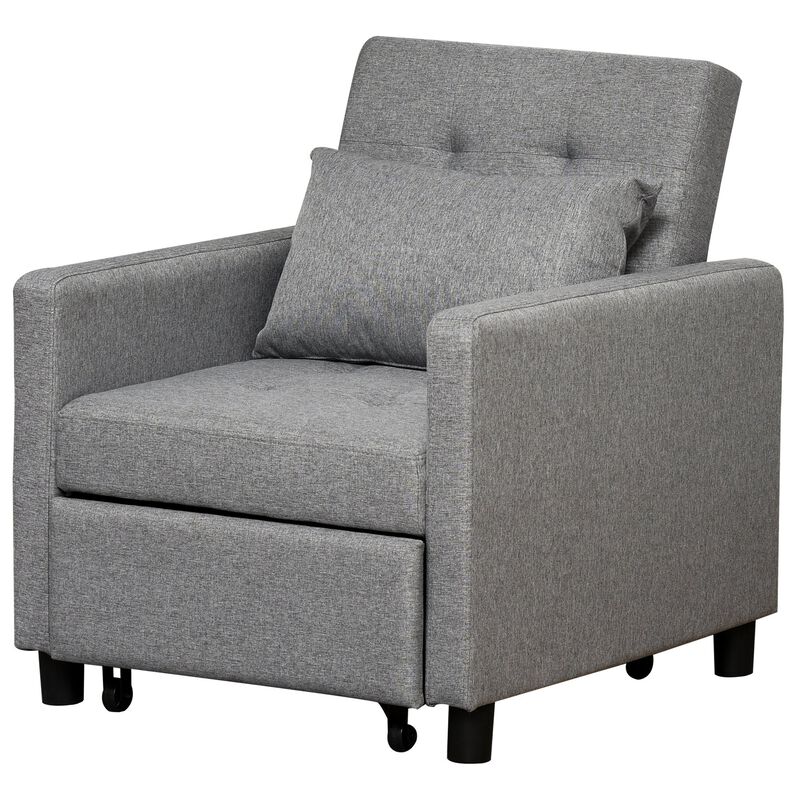 Grey Multipurpose Seater: Convertible Chair Bed with Adjustable Backrest