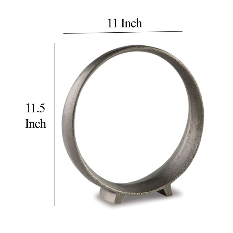 Dalie Sculpture, Round Metal Accent Tabletop Size, 12 Inch, Silver - Benzara