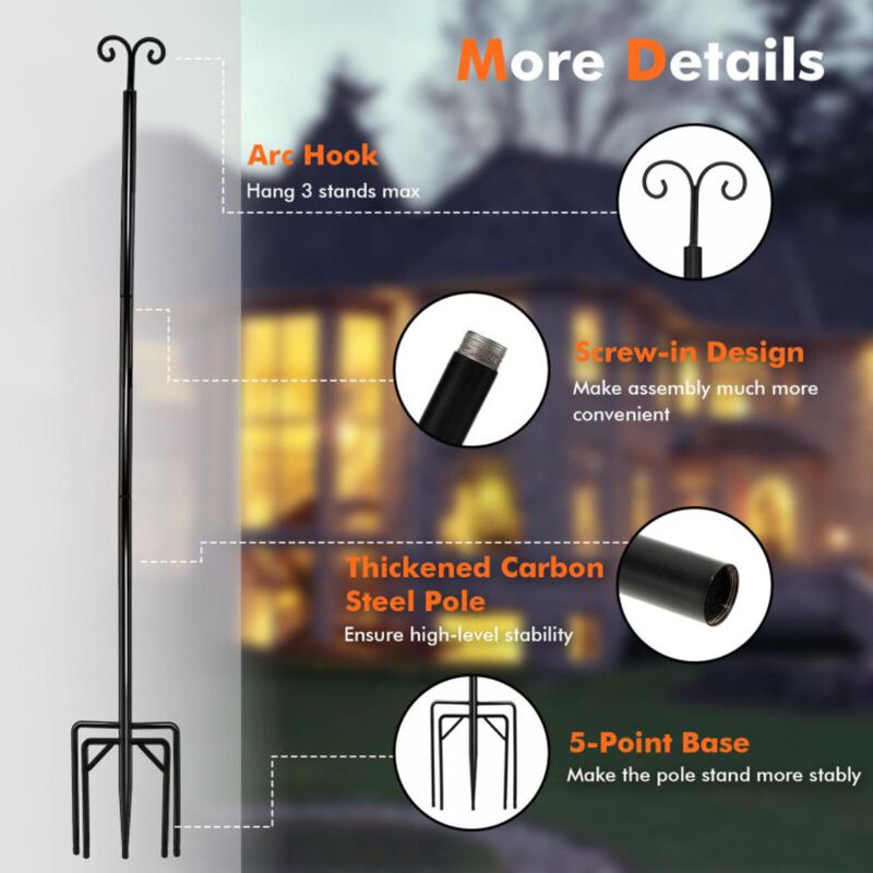 Hivvago 8/10 Feet 2 Pack  Outdoor String Light Poles with Top Arc Hook and 5-Prong Base