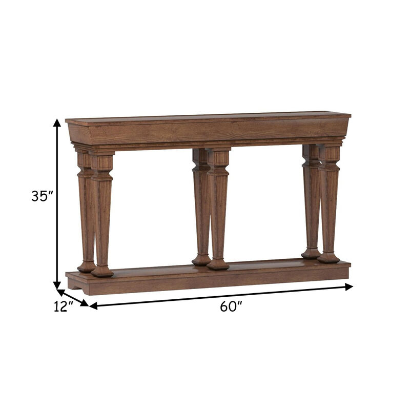 Wooden Console Table with One Bottom Shelf, Oak Brown-Benzara