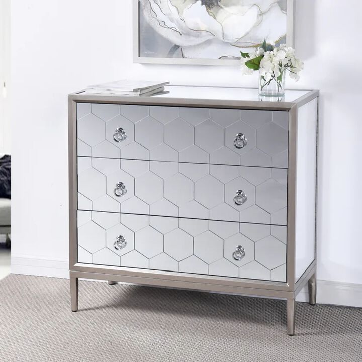 Honeycomb 3 Drawer Chest in Clear Mirror