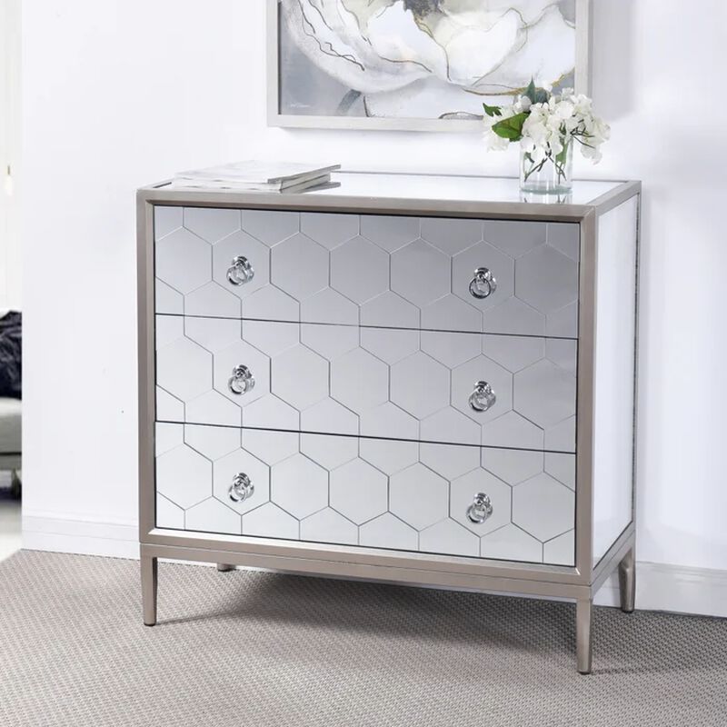 Honeycomb 3 Drawer Chest in Clear Mirror