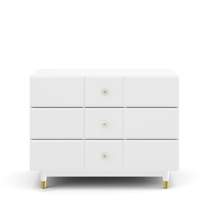 Aviary 3-Drawer Dresser with Gold Hardware, White