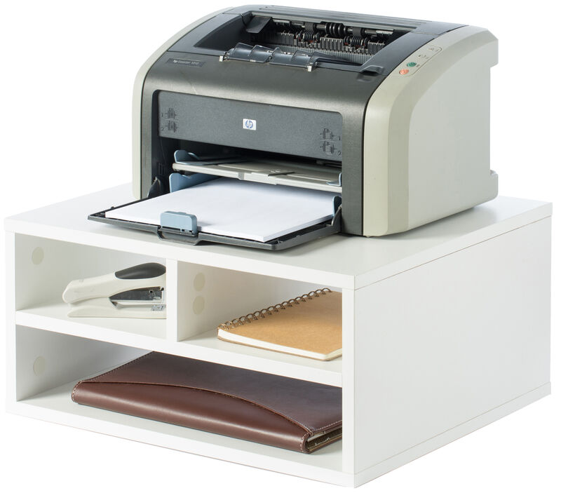 Printer Stand Shelf Wood Office Desktop Compartment Organizer, White