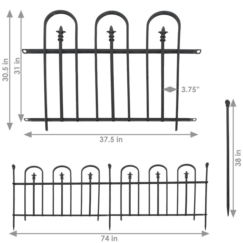 Sunnydaze 2-Piece Strasbourg Steel Garden Border Fencing - 6 ft - Black