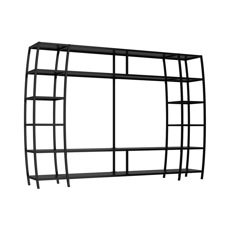 FUFU&GAGA 85.4" Black Metal Frame Bookcase with Open Shelves for TV Stand or Home Display (85.4" W x 13.8" D x 59" H),White