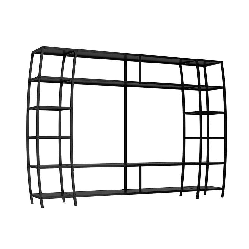 FUFU&GAGA 85.4" Black Metal Frame Bookcase with Open Shelves for TV Stand or Home Display (85.4" W x 13.8" D x 59" H),White