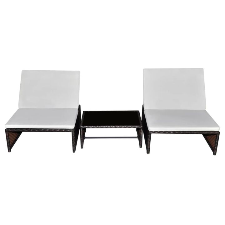 vidaXL Sun Loungers 2 pcs with Table Poly Rattan Brown