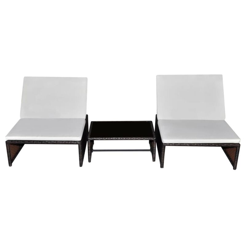 vidaXL Sun Loungers 2 pcs with Table Poly Rattan Brown