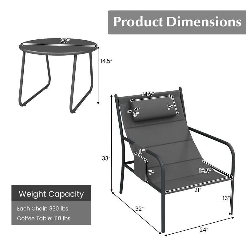 3-Piece Outdoor Bistro Set – Patio Metal Chairs and Coffee Table Set for Outdoor Dining