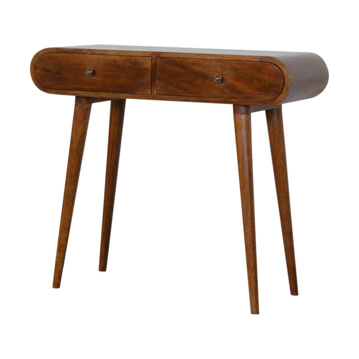 Solid Wood 2 Drawer Chestnut Curved Edge Console Table