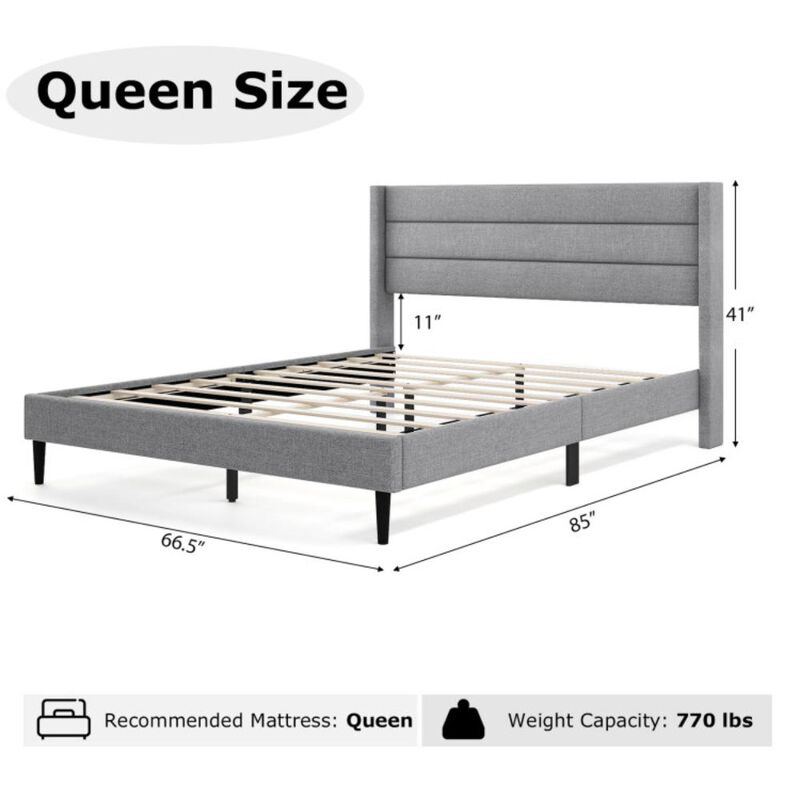 Hivvago Linen Upholstered Platform Bed Frame with Wingback Headboard