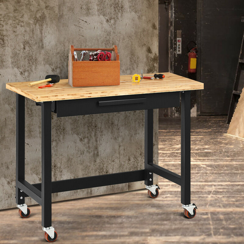Mobile Workbench with Lockable Casters for Home Work Use