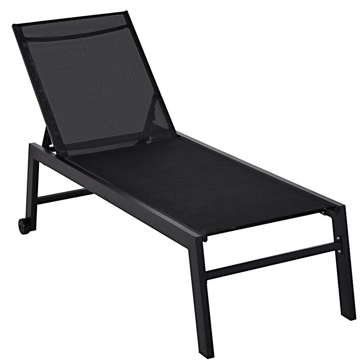 Black Patio Lounger: Chaise Chair with Wheels and Adjustable Back