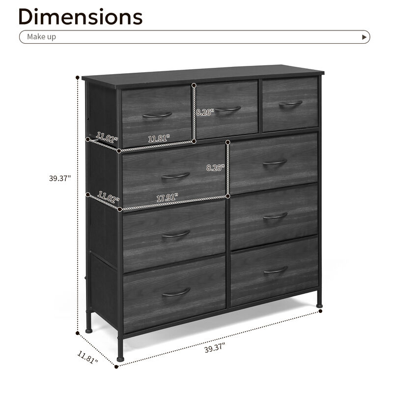 9-Drawer Storage Cabinet 6 Large & 3 Small Non-Woven Fabric Drawers for Bedroom & Closet Organization