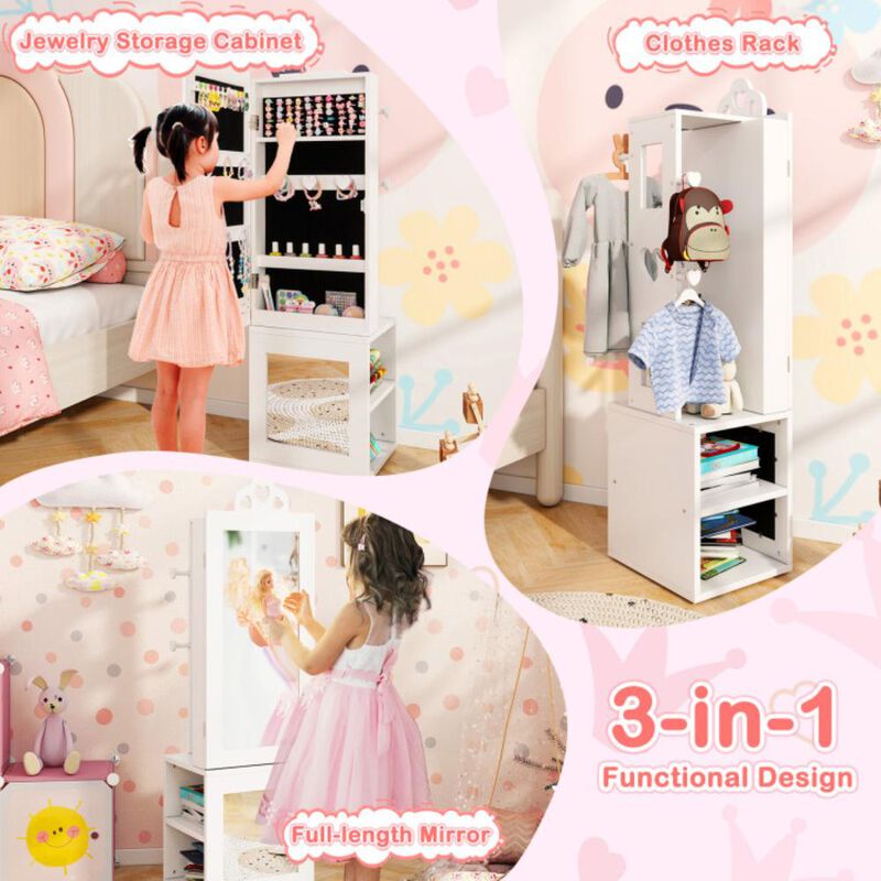 Hivvago 3-in-1 Freestanding Kids Jewelry Cabinet Armoire with Full Length Mirror