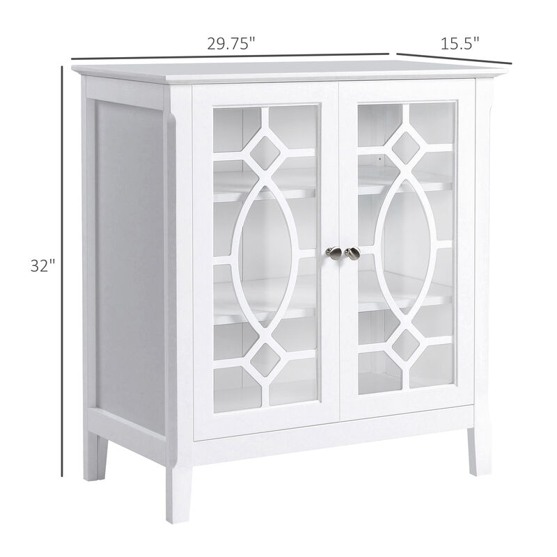 HOMCOM Sideboard Buffet Cabinet, Kitchen Storage Cabinet, Glass Door Accent Cabinet with Adjustable Shelves, White