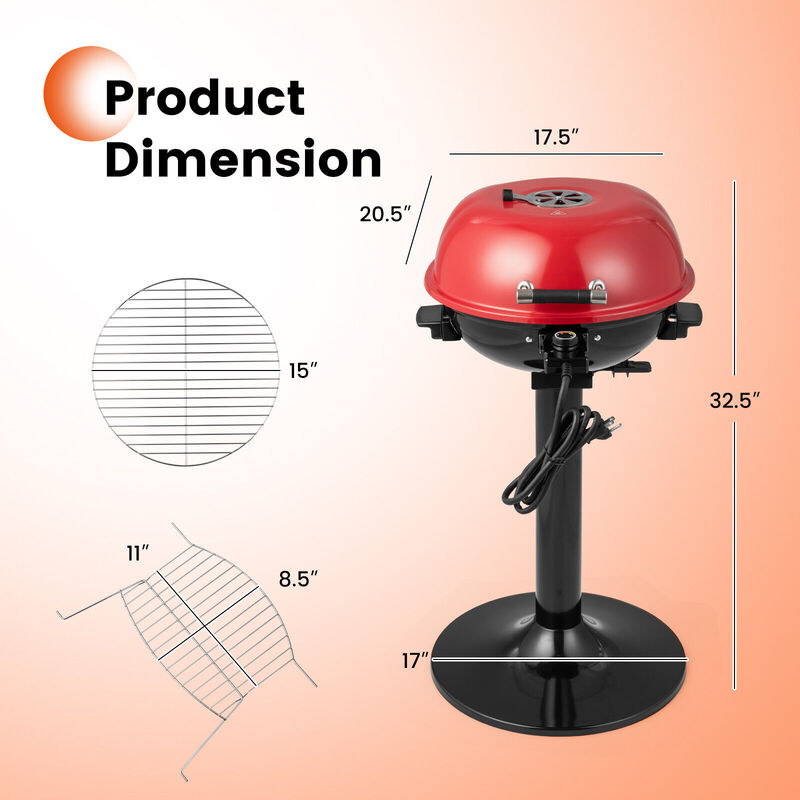 1600W Electric BBQ Grill with Removable Non-Stick Warming Rack