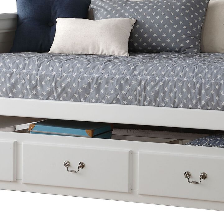 Piya Transitional Wooden Day Bed with Beveled Edges, White-Benzara