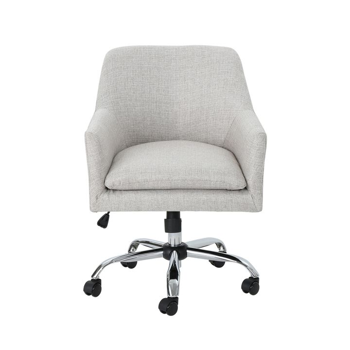 Heza Swivel Office Chair, Rolling, Light Gray Fabric, Chrome Metal -Benzara