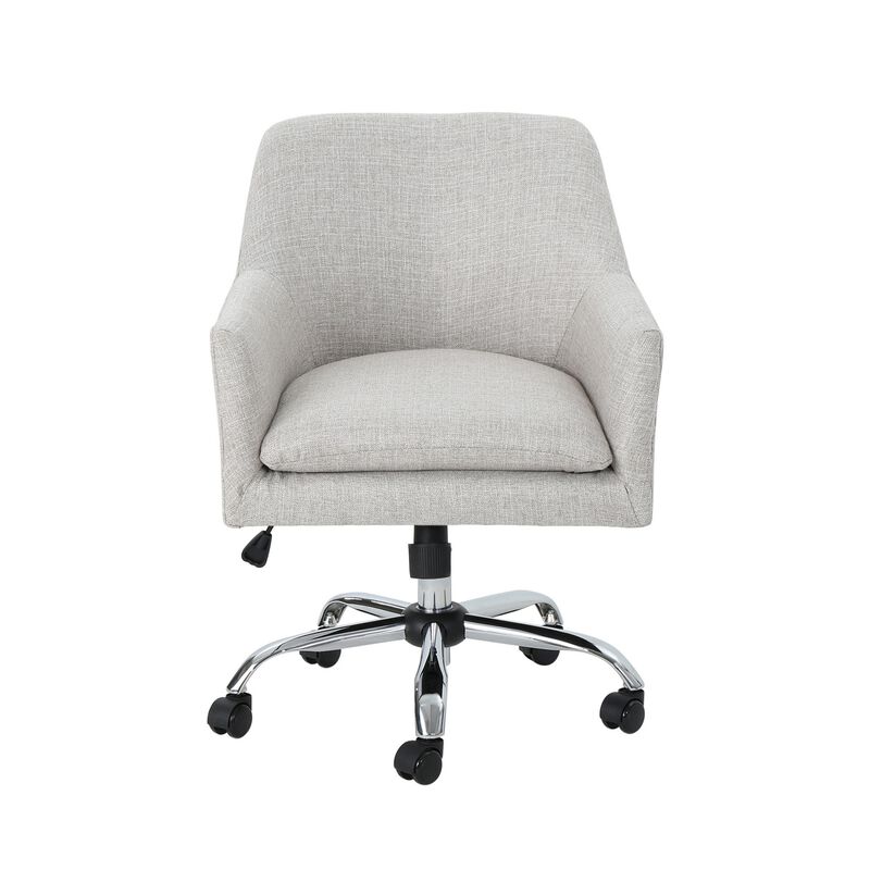 Heza Swivel Office Chair, Rolling, Light Gray Fabric, Chrome Metal -Benzara