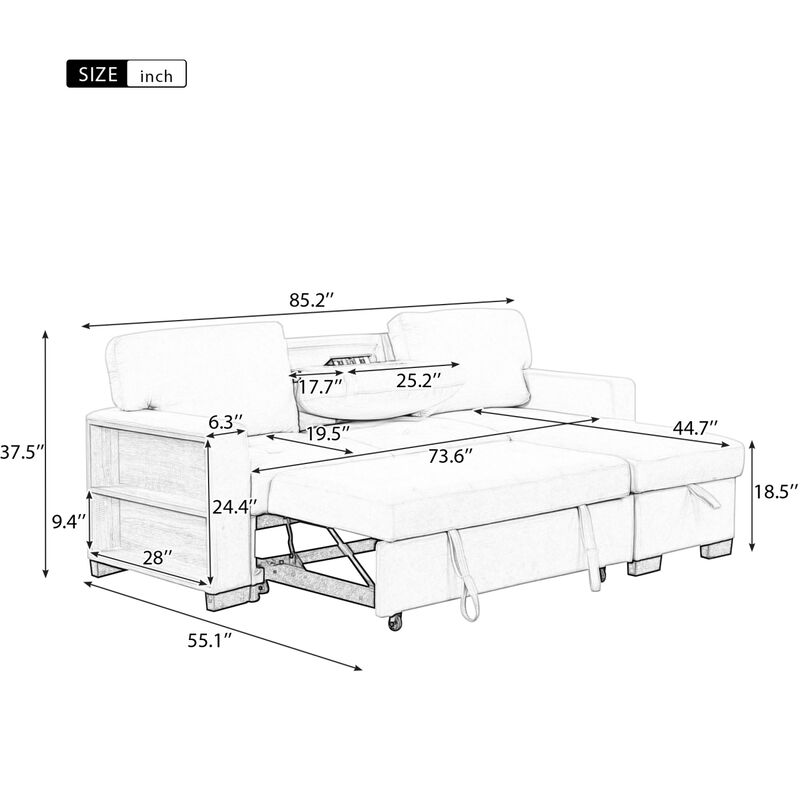 Light Gray Chaise Lounge Sectional with Storage and USB Charger