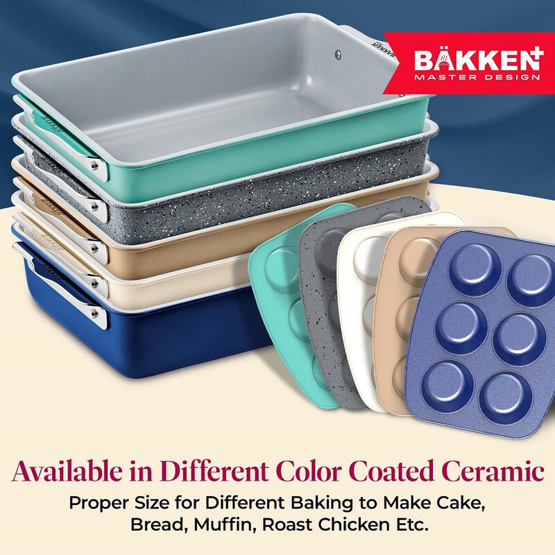 BAKKENMASTER Bake with Elegance: 6-Cup Cake/Muffin Pan Set - Blue, Teal, Marble, Golden, Cream - Aluminized Steel with Ceramic Non-Stick Coating, PFOA & PFAS Free - Non-Toxic, Heavy-Duty Bakeware